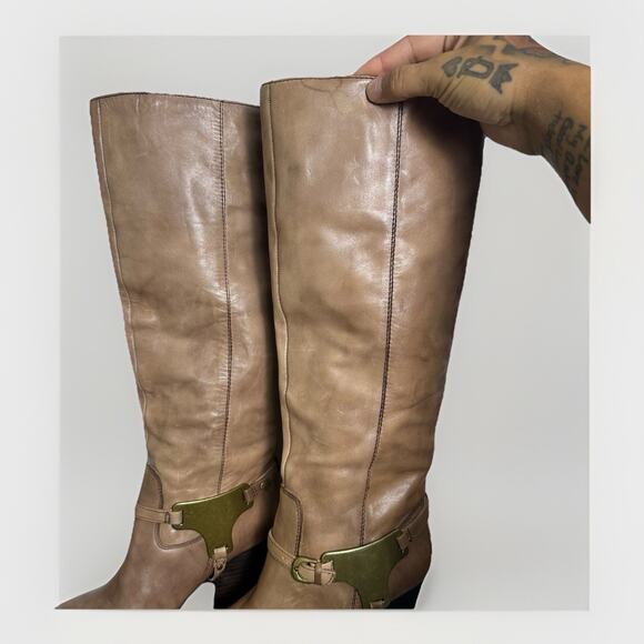 Saks Fifth Avenue Leather Knee High Boots Womens Sz 6.5 Brown Equestrian Sammie - Picture 4 of 9